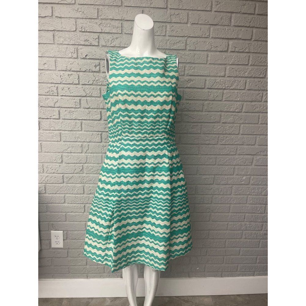 Taylor Jacquard Sleeveless Zigzag Print Fit Flare Dress Size 10